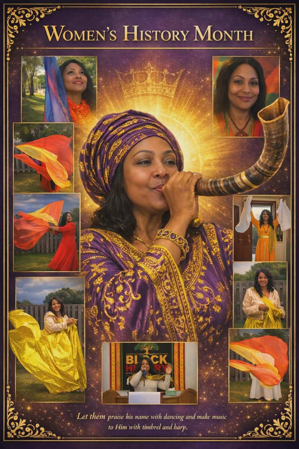 Women's History Month tribute featuring Starr blowing the shofar